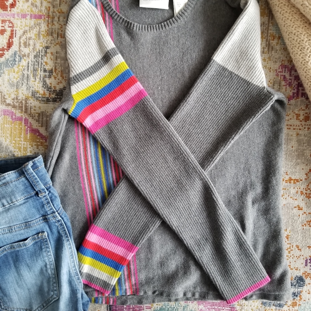 Liz Claiborne Skater Colorful Striped Sweater Grey Women's Small - Picture 5 of 6